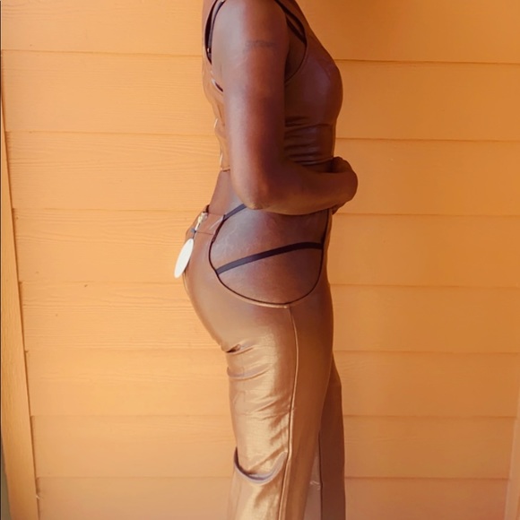 2 pc Faux Leather “Foxy” Brown Pants Set - Picture 1 of 5